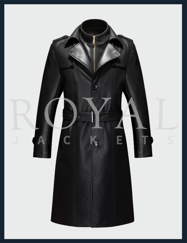 Winter Leather Long Jacket Trench Coat for Men -