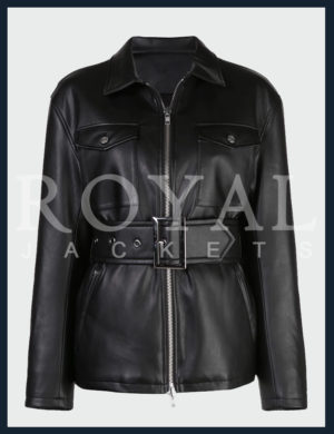 Black Belted leather jacket for women - Royal Jackets