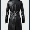 Womens Double Breasted Belted Slim Fit Long Leather Jacket