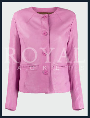 Pink leather jacket for women - Royal Jackets