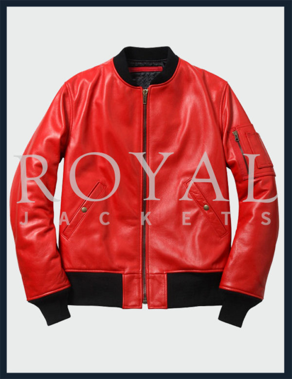 Mens Red Bomber Leather Jacket