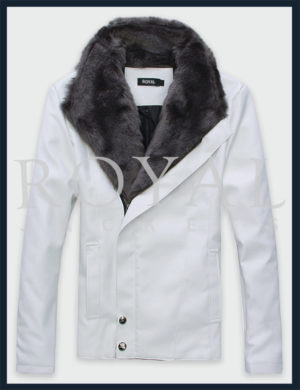 Mens White Faux Fur Leather Jacket