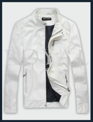 Mens White Slim Fit Leather Jacket