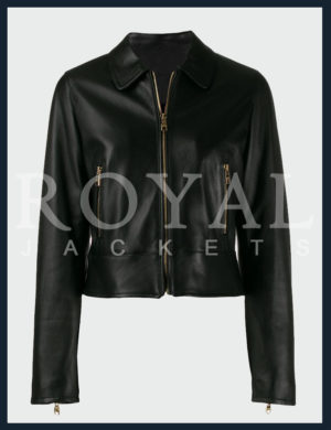 Short Zipper Biker leather jacket for women - Royal Jackets