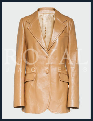 Tan Leather blazer for women - Royal Jackets