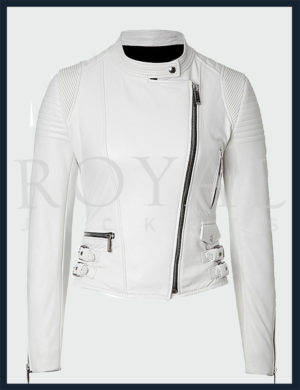 Womens White Biker Leather Jacket