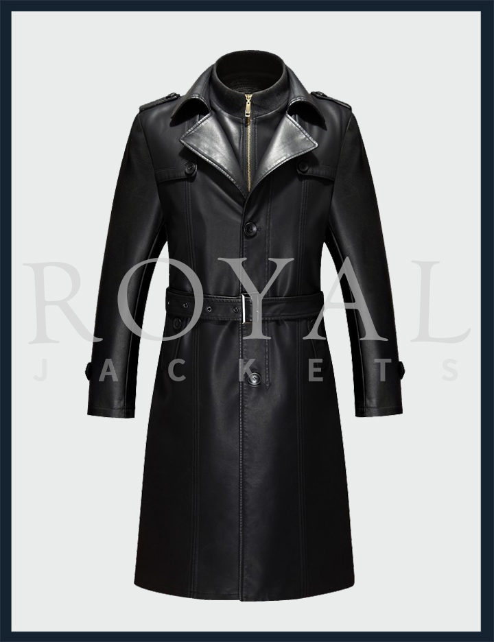 Winter Leather Long Jacket Trench Coat For Men