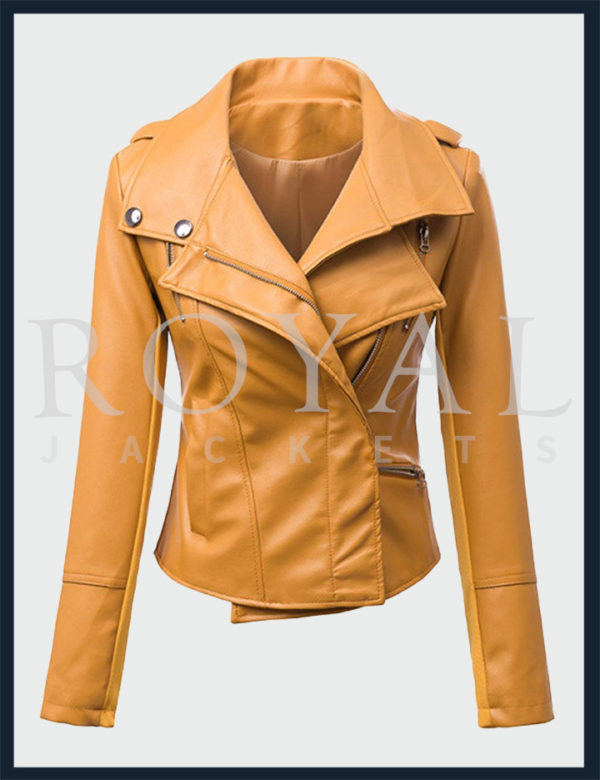 Womens Tan Slim Fit Leather Jacket