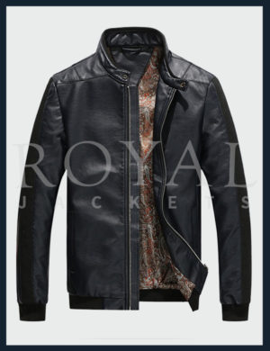 Alvin`s Stand Collar Leather Jacket For Men