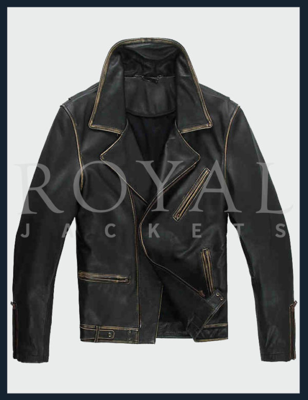 Black Streetwear Turn-down Collar Leather Jacket For Men