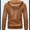 Tan Hooded Leather Jacket For Men